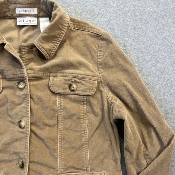 Villager Womens Corduroy Jacket 12 Beige Stretch Button Front Classic Retro Y2K - Picture 5 of 12